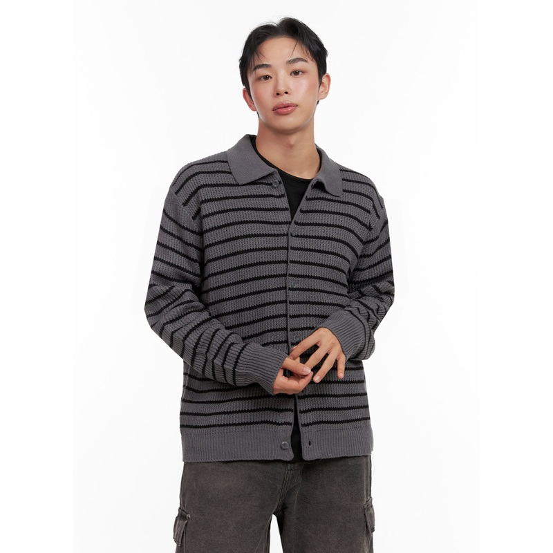 Men’s Striped Collared Sweater IN426 Dark gray M