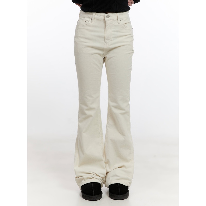 Solid Slim Fit Corduroy Pants CN425 Light beige S