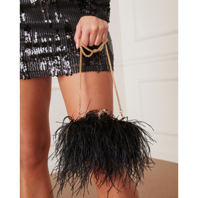 Emily Feather Clutch Black O/S