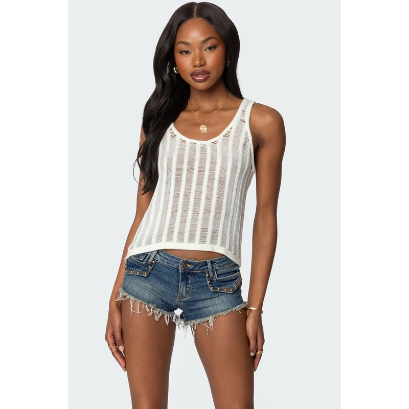 Keziah Sheer Ladder Knit Top CREAM XS