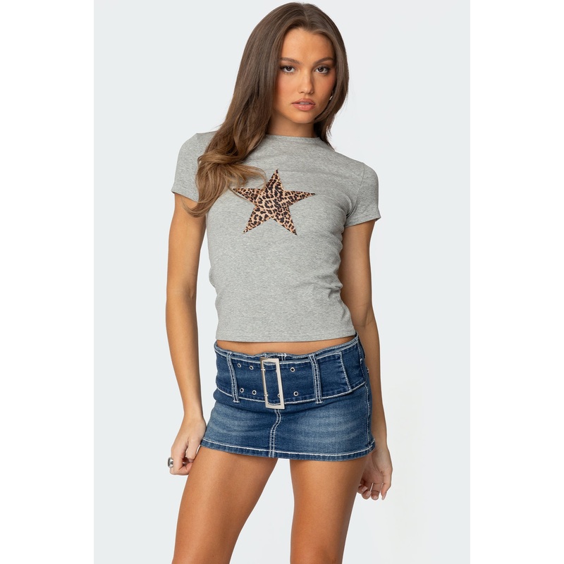 Narla Leopard Star T Shirt GRAY MELANGE XS