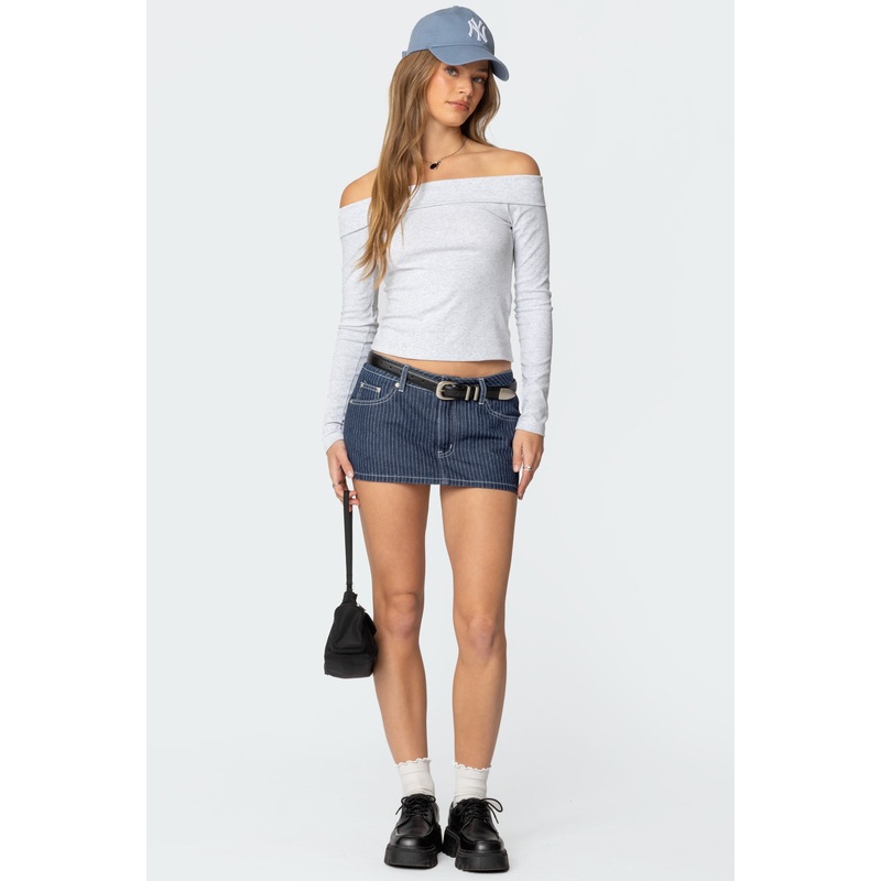 Neria Pinstripe Denim Micro Skort NAVY XS