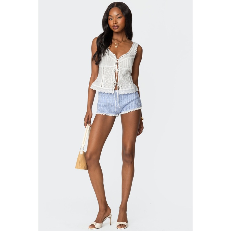 Antonia Gingham Scrunch Shorts LIGHT BLUE XS