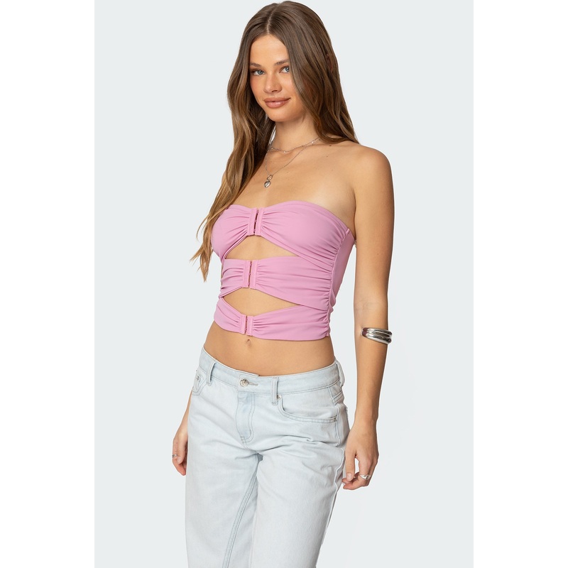 Ariella Cut Out Strapless Top PINK XS
