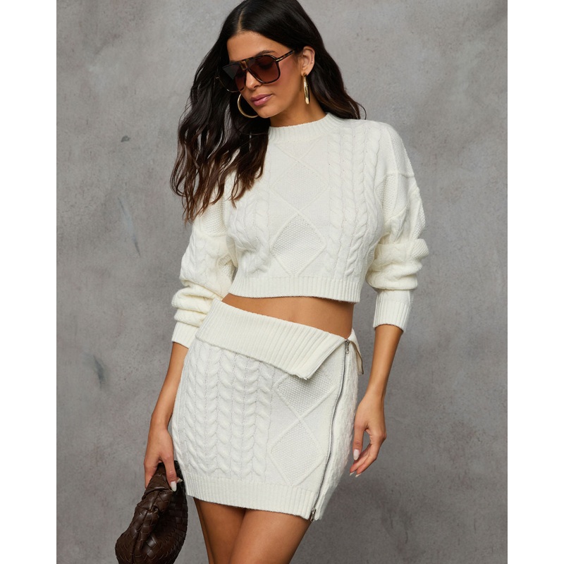 Crisp Day Cable Knit Sweater Ivory XS