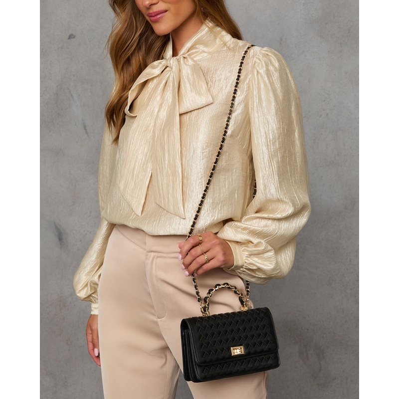 Gretta Woven Leather Crossbody Bag Black O/S