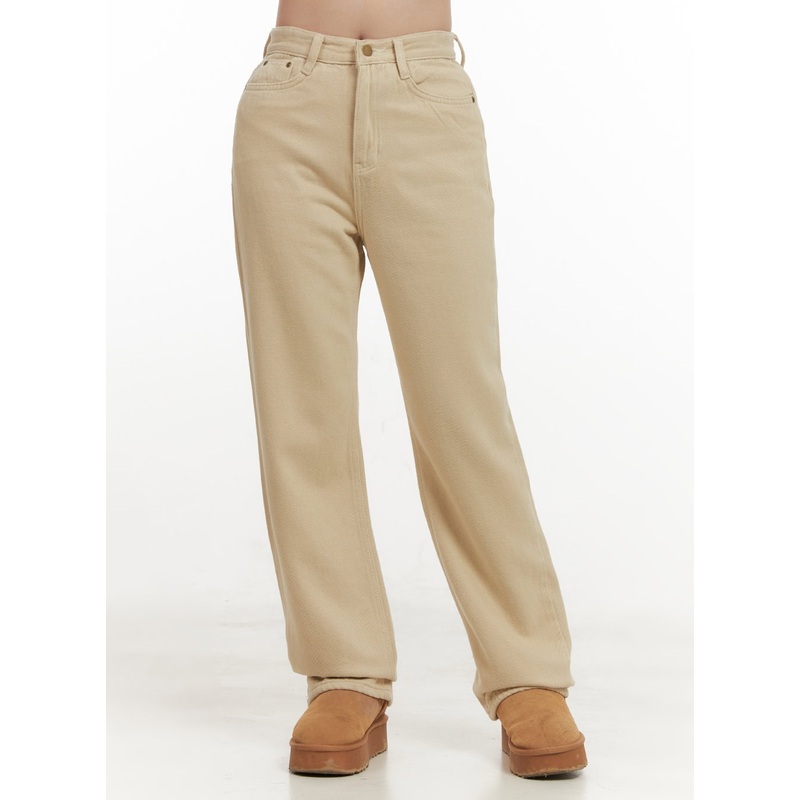 Isolde Solid Cotton Straight Fit Pants ON429 Beige S