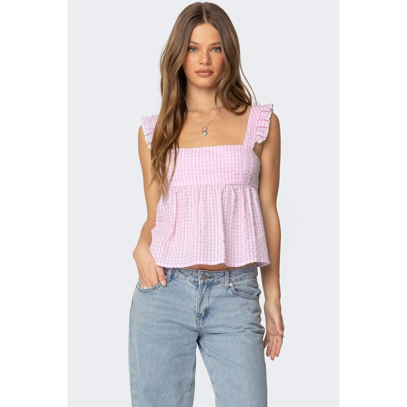 Jenson Backless Gingham Top PINK XS