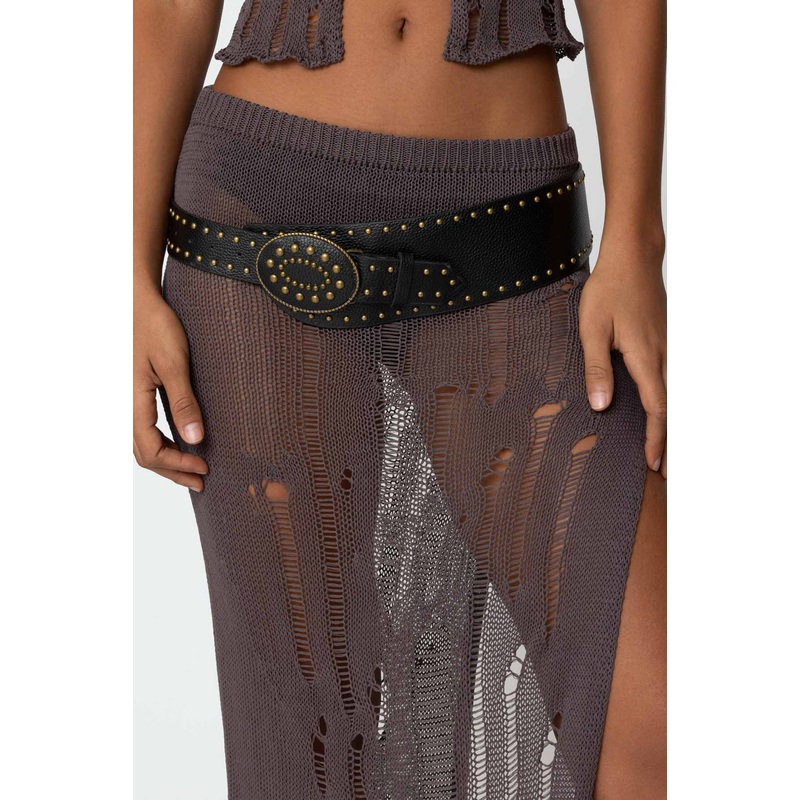 Studded Faux Leather Western Belt BLACK OS