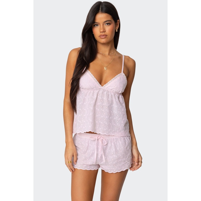 Talula Eyelet Babydoll Top LIGHT PINK XS