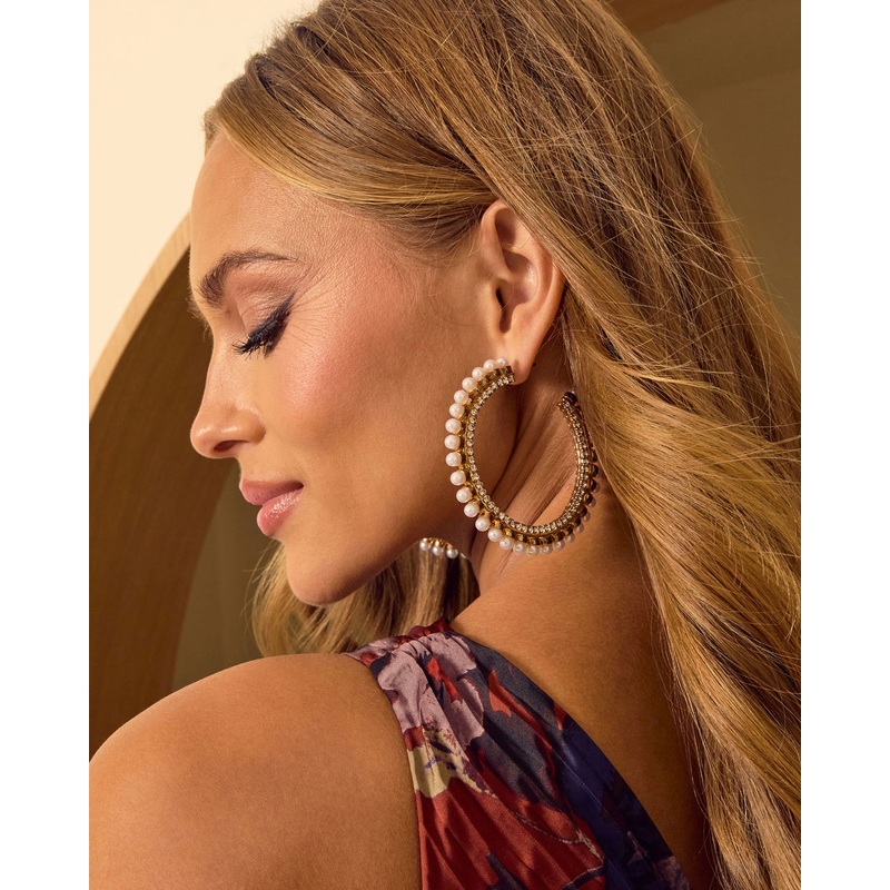 Tila Pearl Hoop Earrings Gold O/S