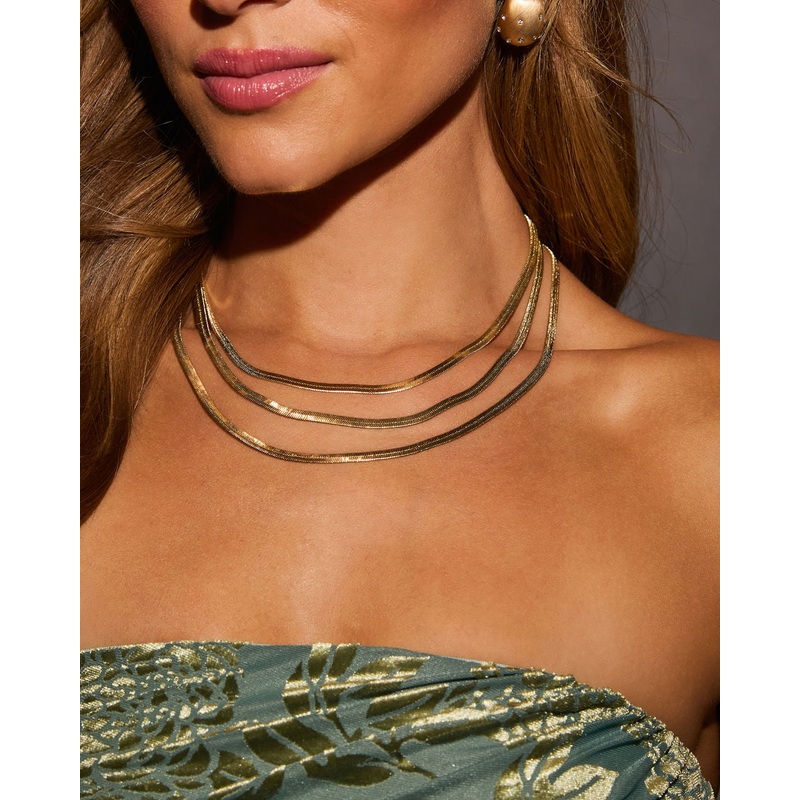 Zoe Layered Herringbone Necklace Gold O/S