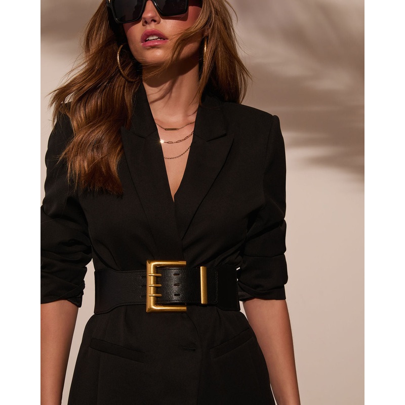 Aydin Wide Elastic Buckle Belt Black O/S