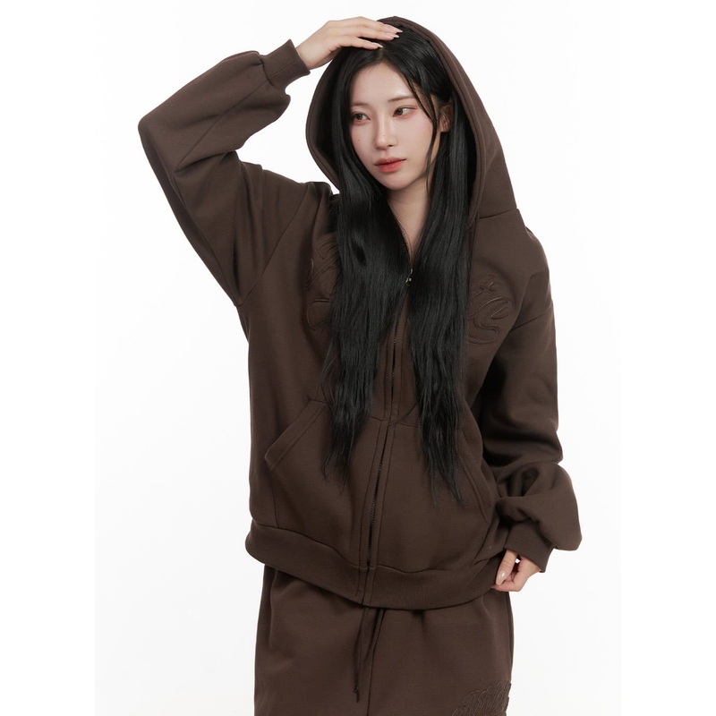 Comfy Patch Zip-Up Hoodie CD404 Brown M/L