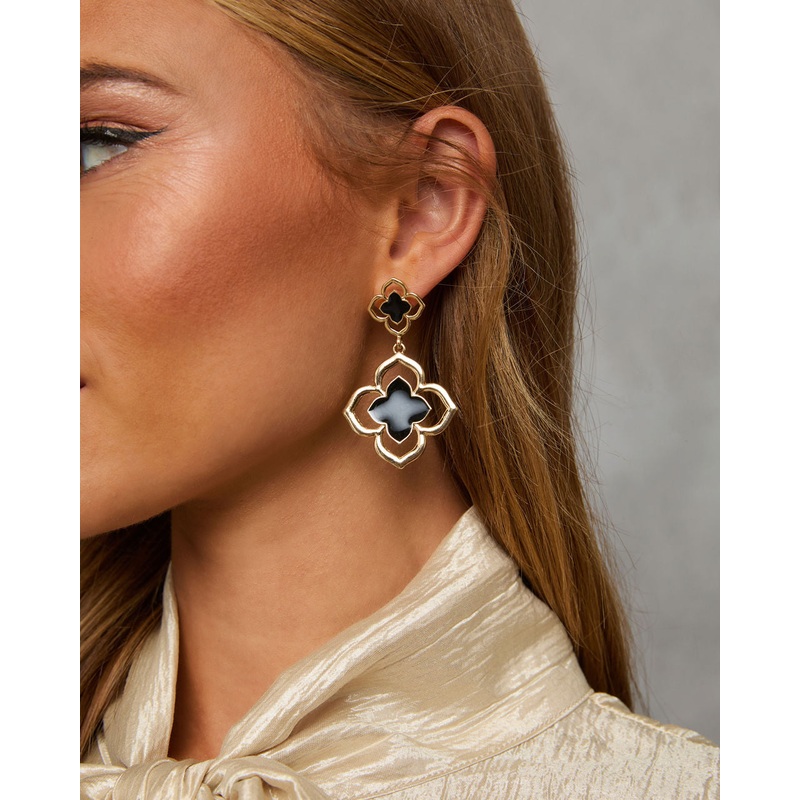 Delina Clover Drop Earrings Black O/S