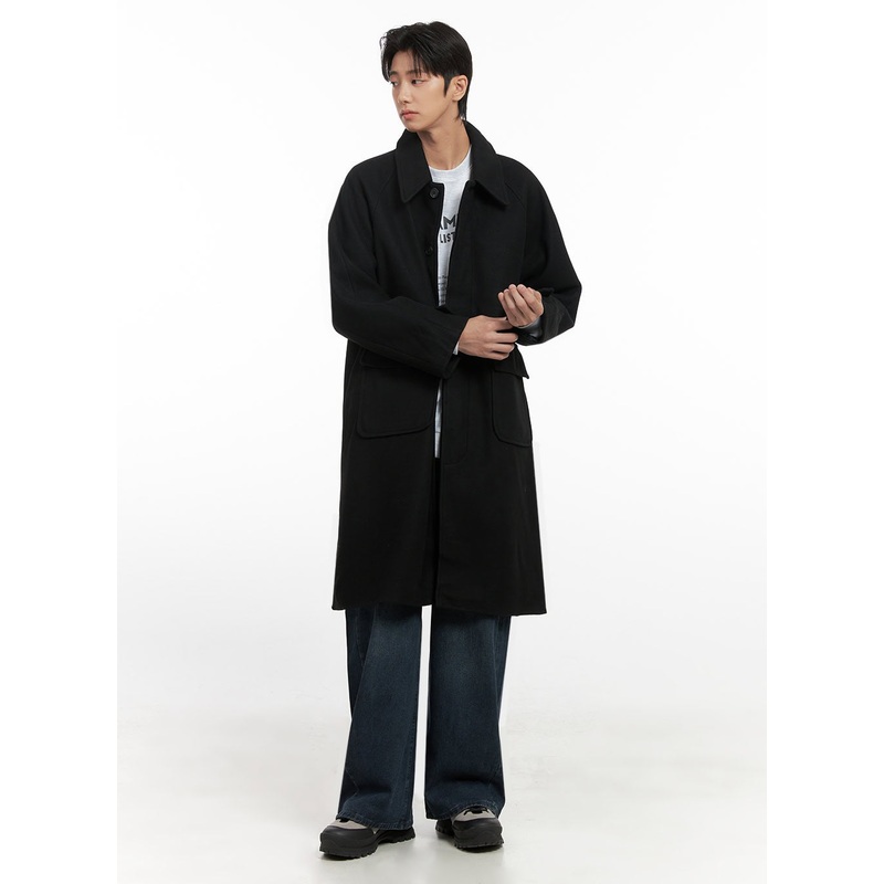 Men’s Collared Long Coat ID406 Black M/L