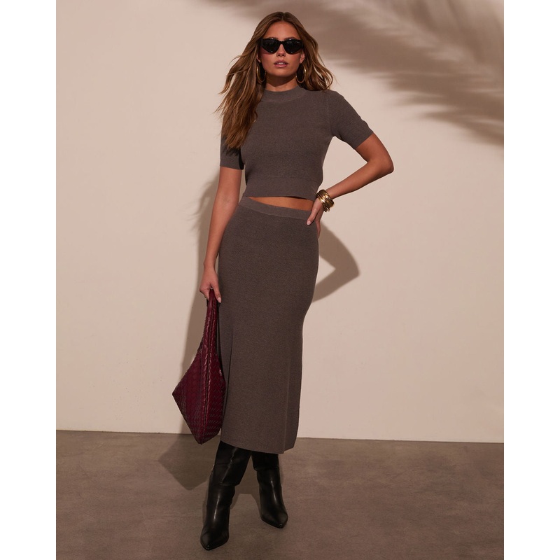 On The Town Knit Midi Skirt Charcoal XS