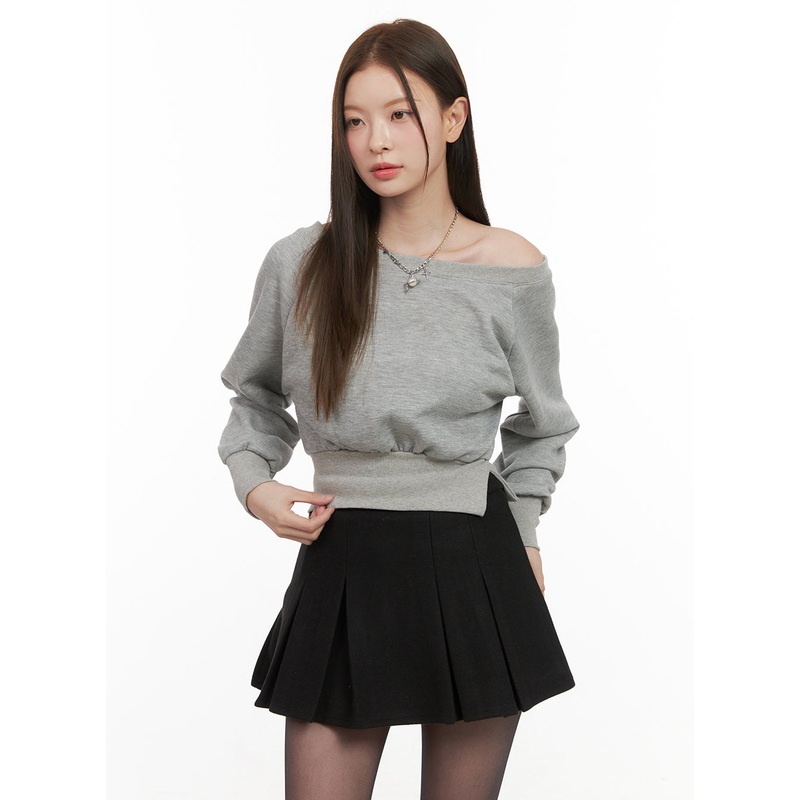Asymmetric One-Shoulder Crop Sweatshirt OD412 Gray S/M