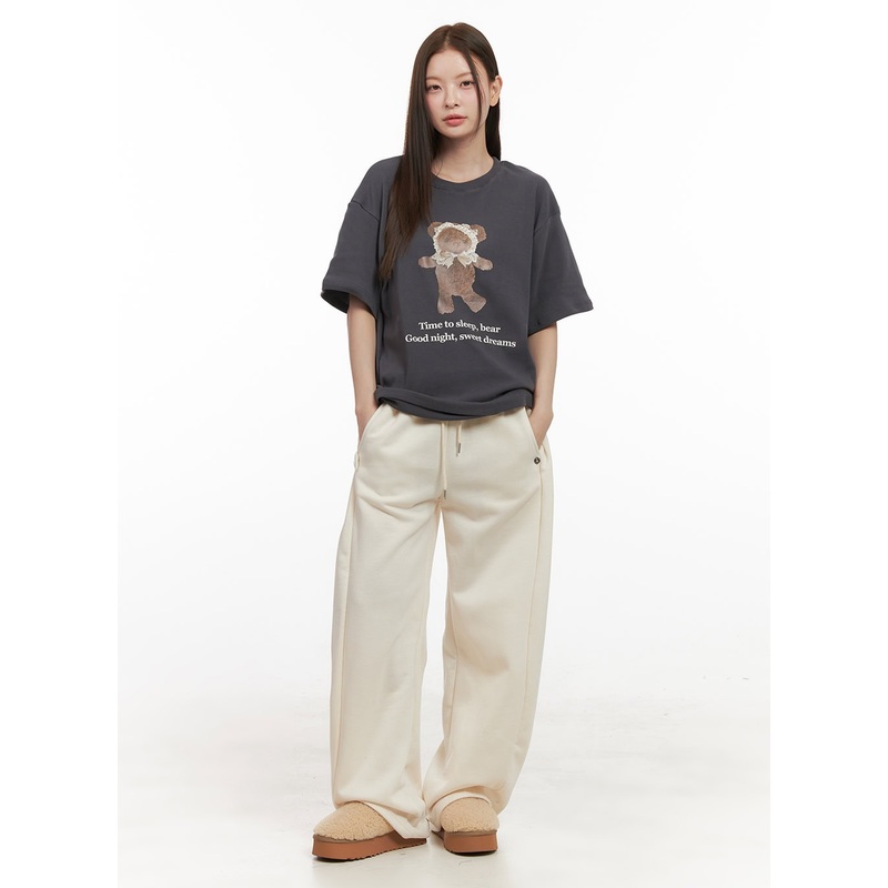 Chic Button Detail Sweatpants OD412 Light beige S/M