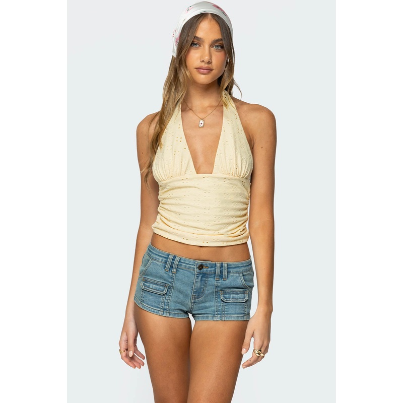 Halliday Eyelet Halter Top YELLOW XS