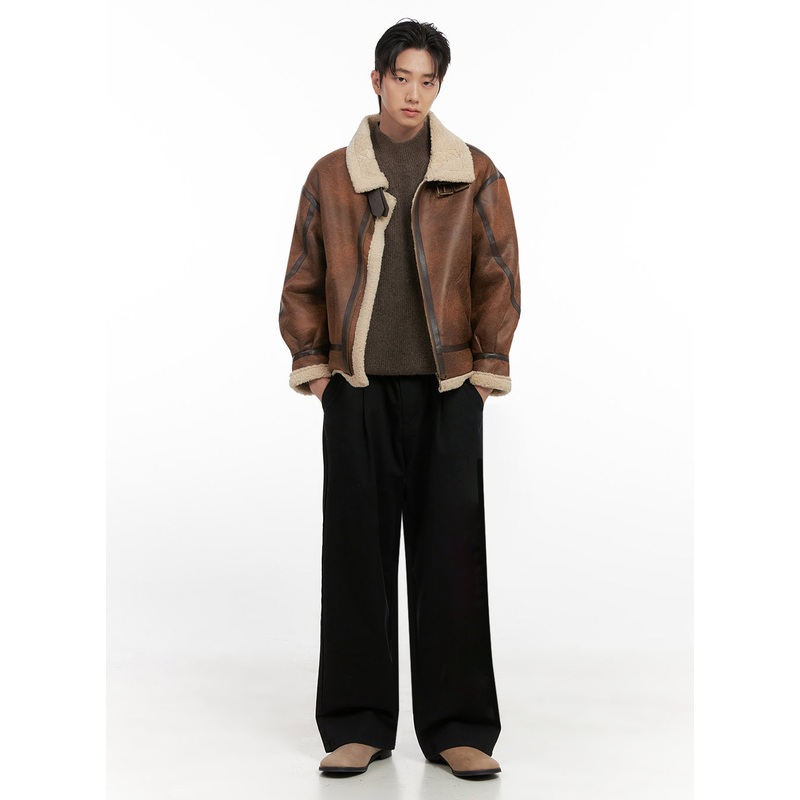 Men’s Cotton Pintuck Wide-Fit Pants ID406 Black 1XS