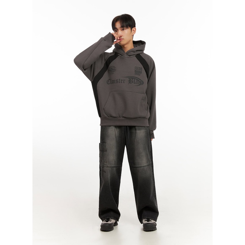 Men’s Washed Pocketed Wide-Leg Jeans ID413 Black M/L