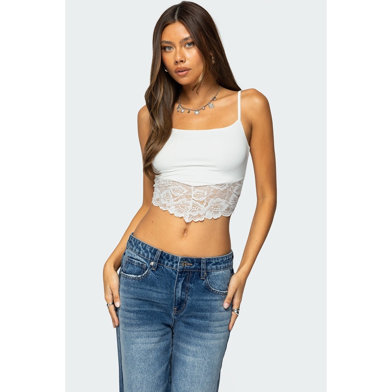 Mylah Lacey Asymmetric Tank Top WHITE XS
