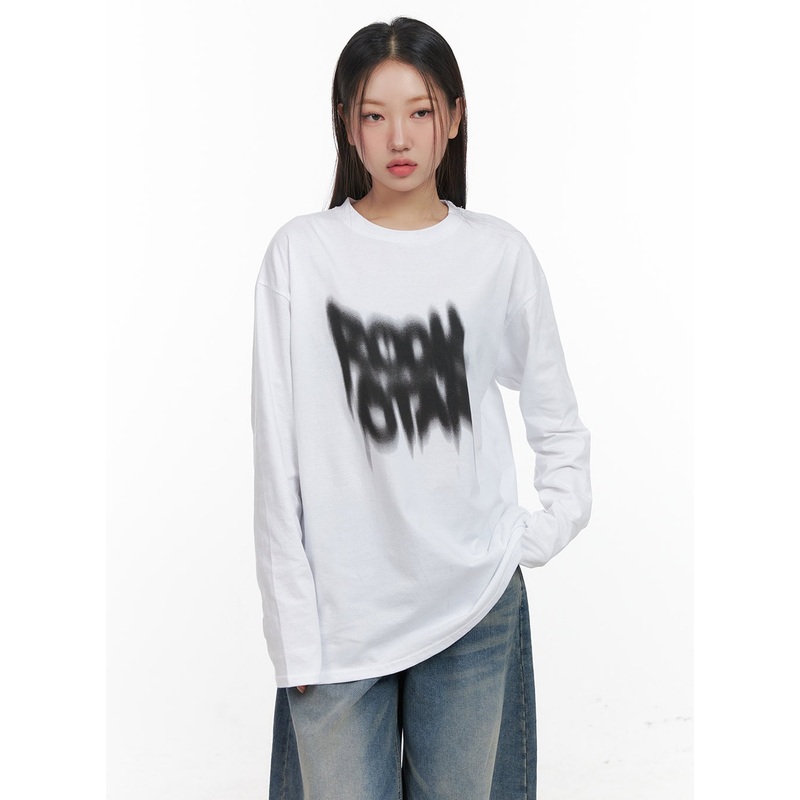 Oversized Graphic Print Long Sleeve Tee CD411 White M/L