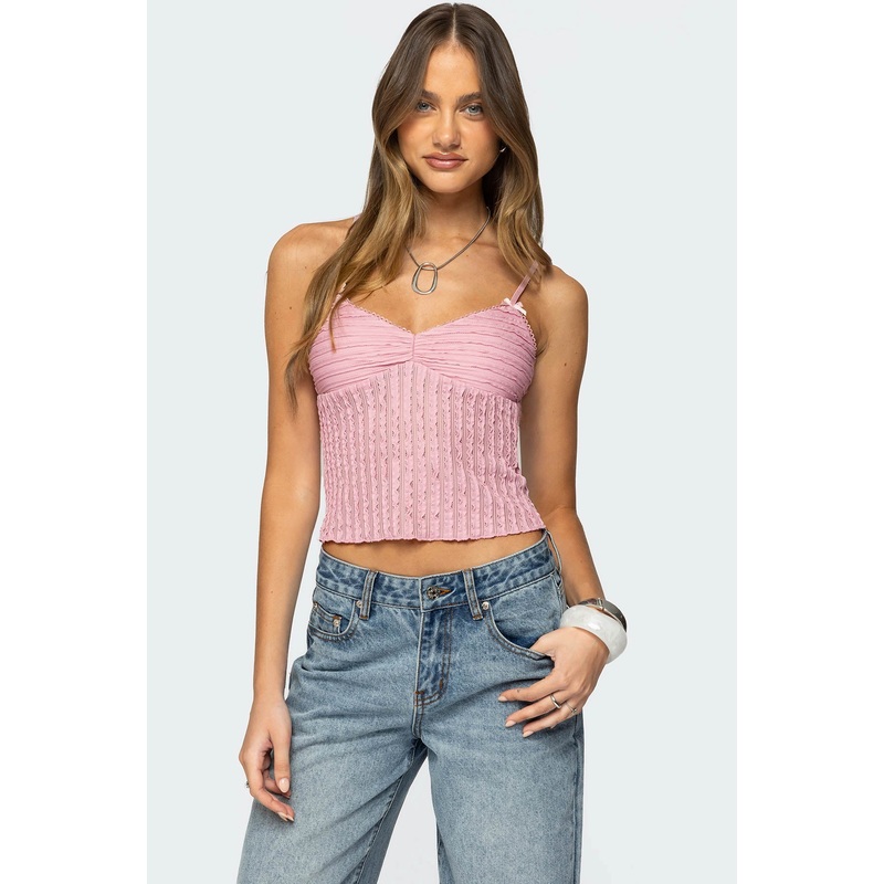 Aryah Ruffled Tank Top PINK XS
