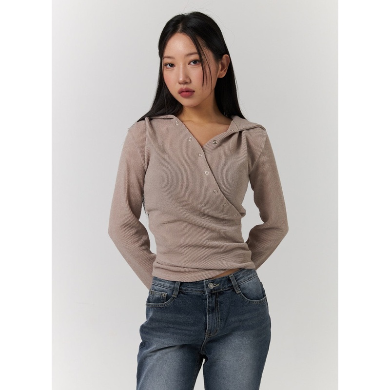 Asymmetrical Hooded Top CD329 Beige S/M