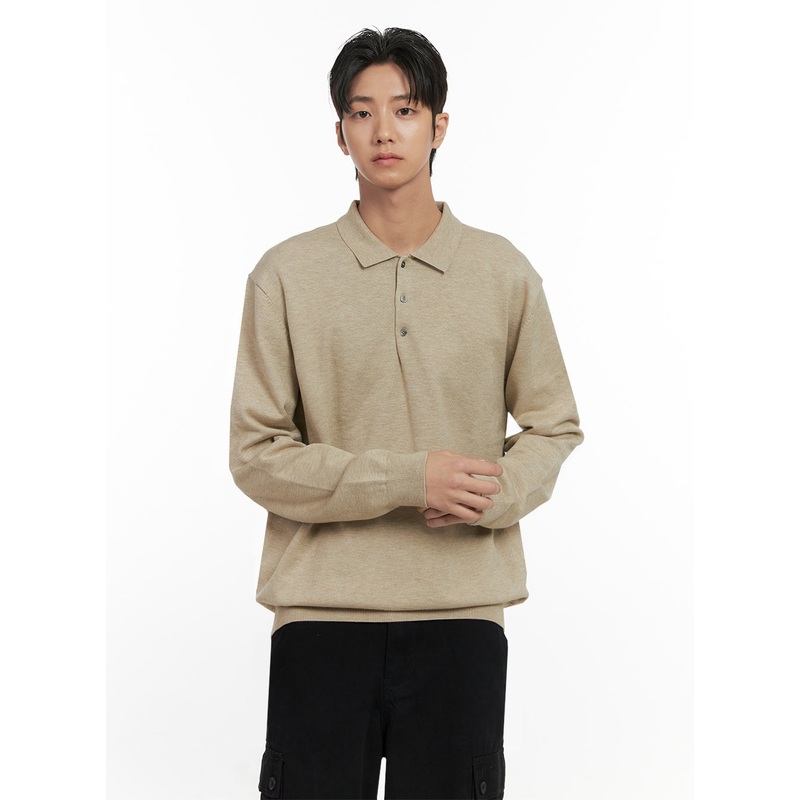 Men’s Buttoned Acrylic Collar Sweater ID413 Beige M