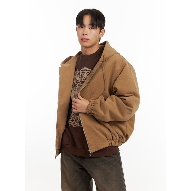 Men’s Cotton Hooded Zip-Up Jumper ID413 Beige M/L