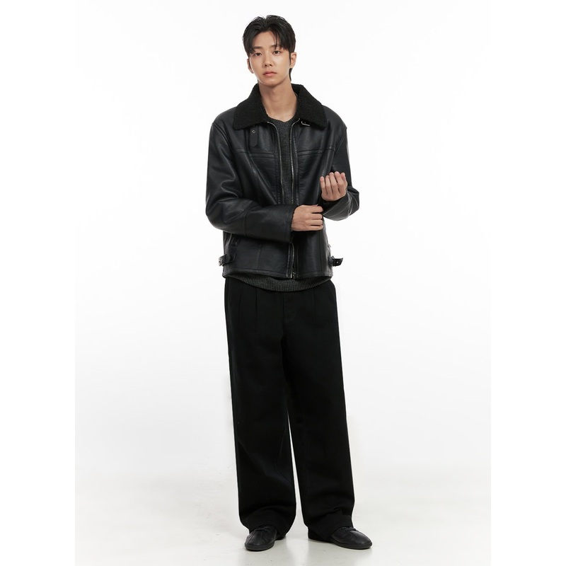Men’s Pintuck Wide Leg Cotton Pants (Black) ID413 Black M