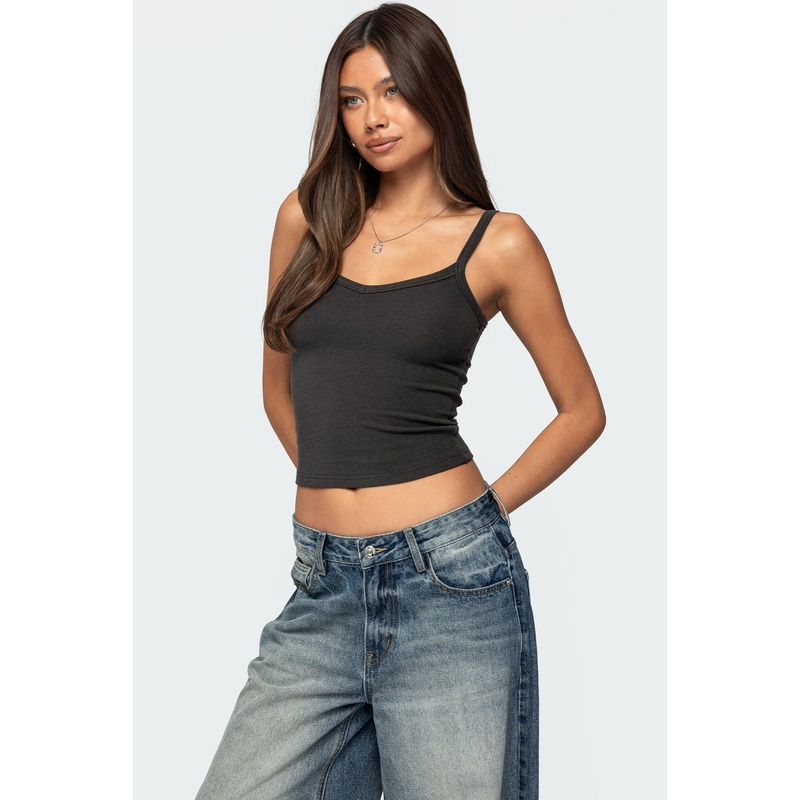 Aspyn V Neck Ribbed Tank Top DARK GRAY XS