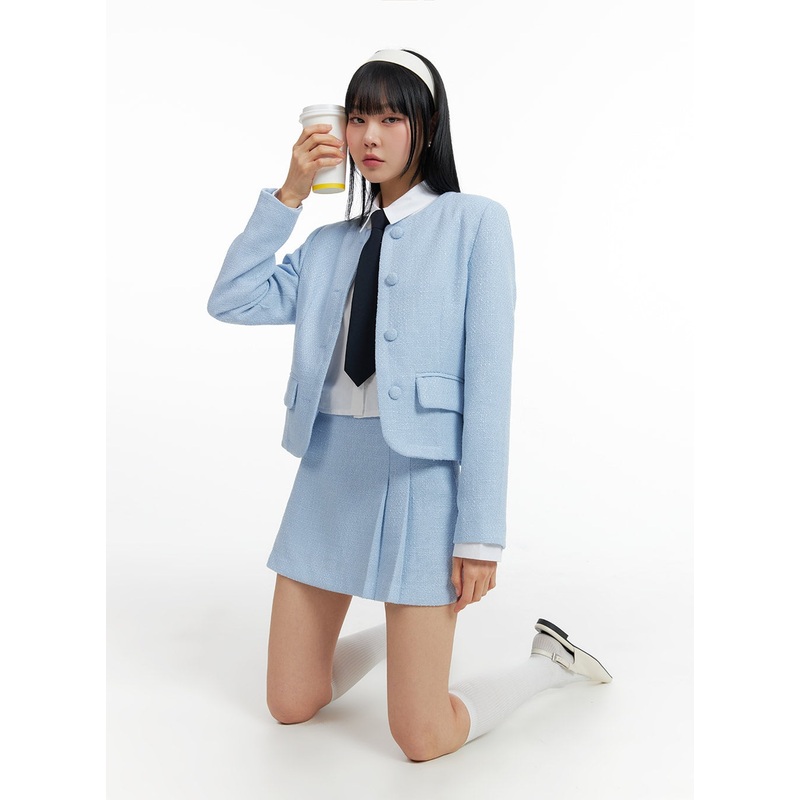 Basic Tweed Jacket IF402 Light blue S/M