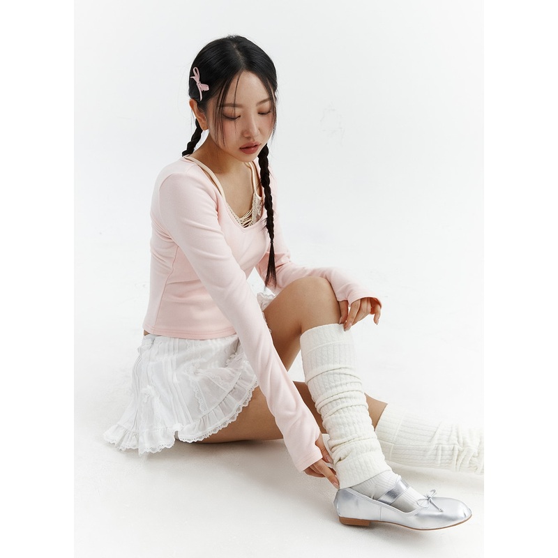 Cable Knit Leg Warmers CJ423 Light beige One Size