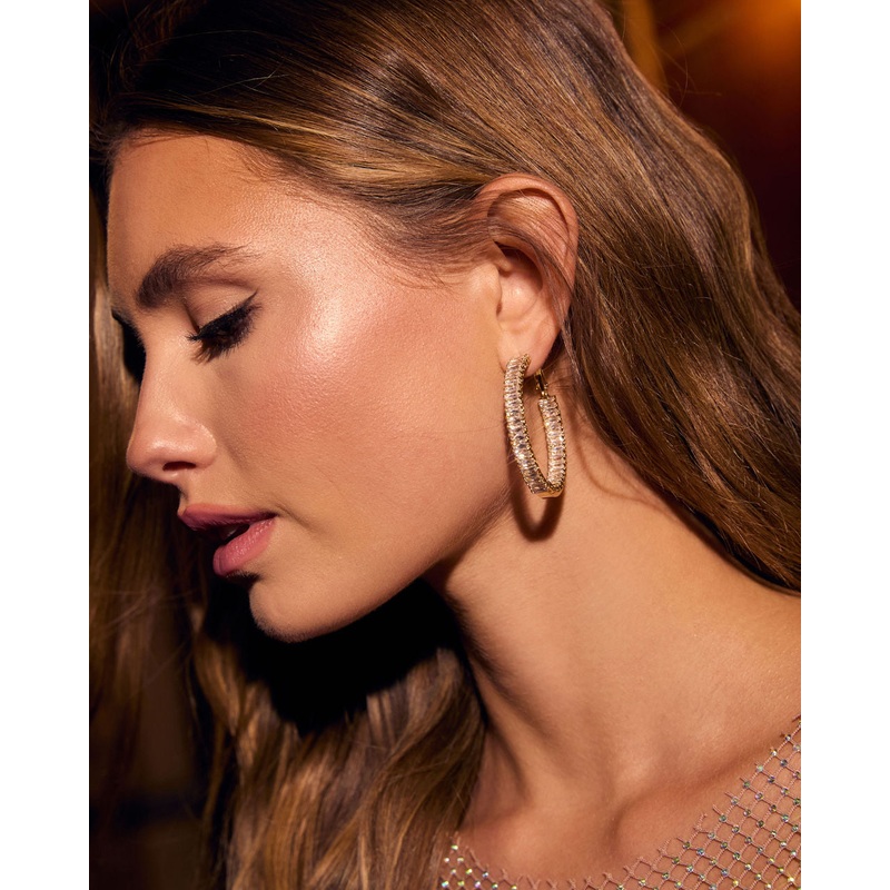 Going In Circles Rhinestone Hoop Earrings Gold O/S