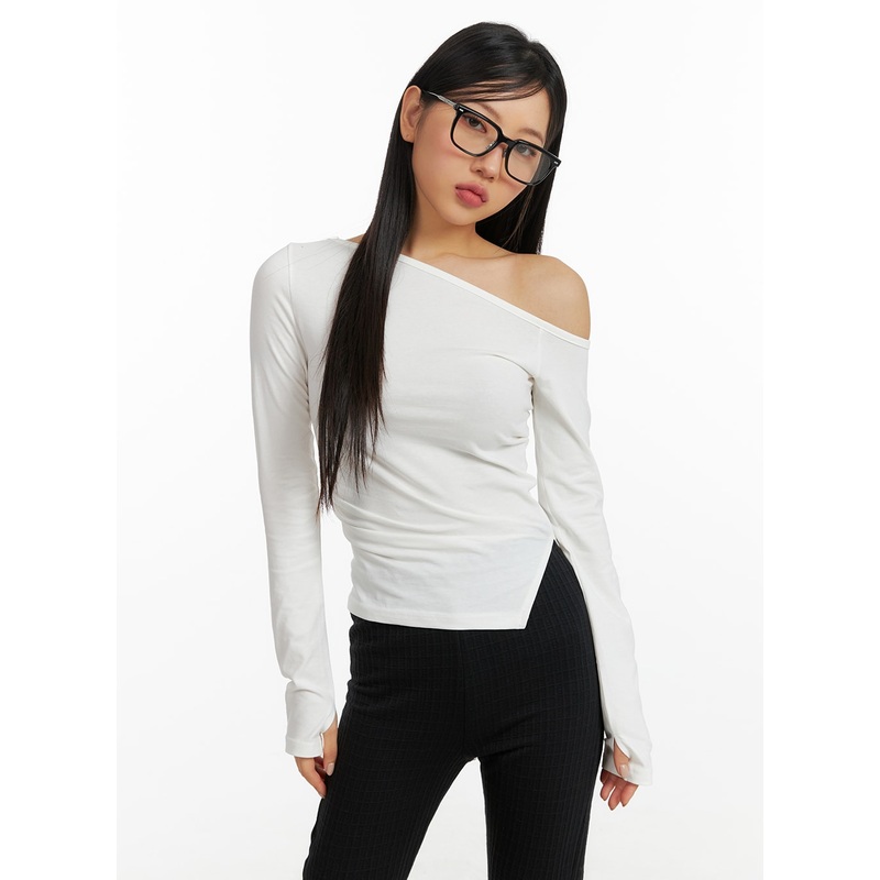 One-Shoulder Asymmetrical Tee CF408 Light beige S/M