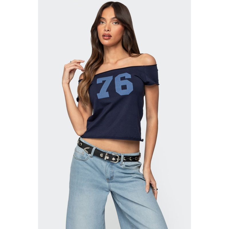 76 Off Shoulder Top NAVY XS