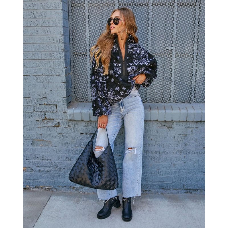 Brianna Paisley Quarter Zip Sweatshirt Black XS