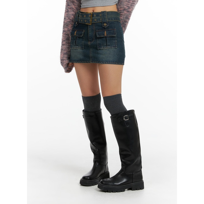 Buckle Cargo Mini Skirt CF426 Blue M