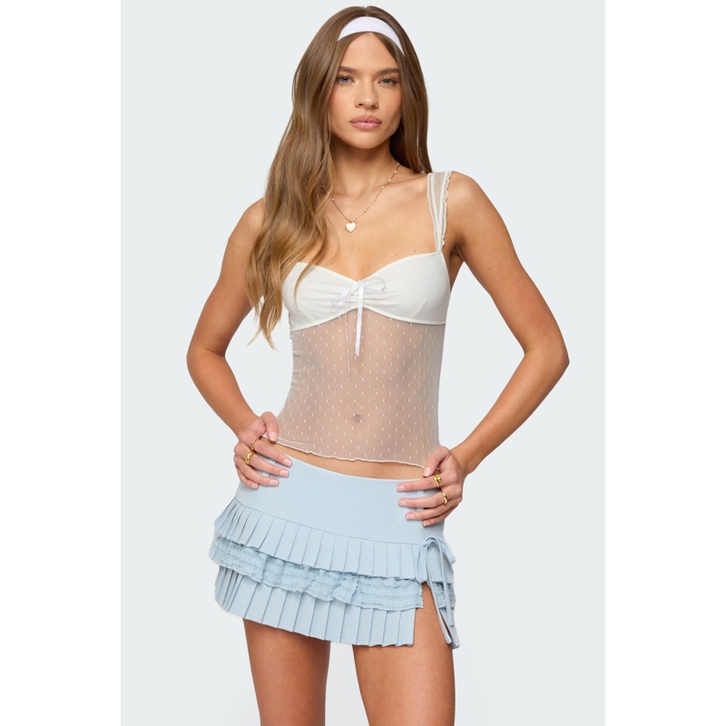 Dotted Sheer Mesh Top WHITE XS