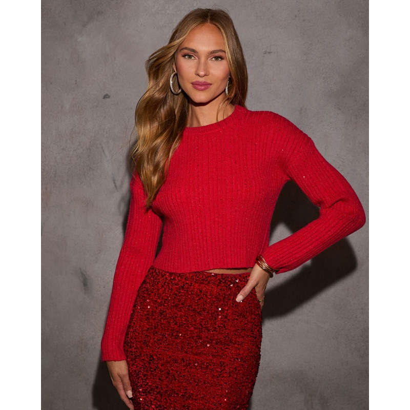 Fiorelle Knit Sequin Sweater Red XS