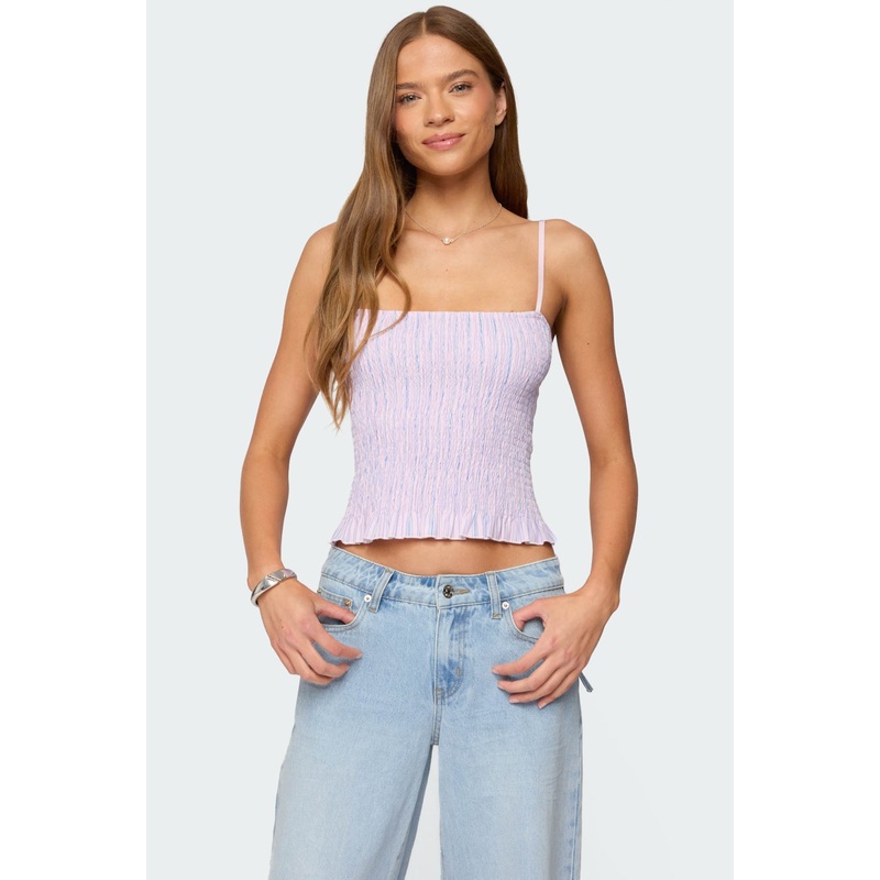 Leela Scrunch Striped Tank Top PINK XS