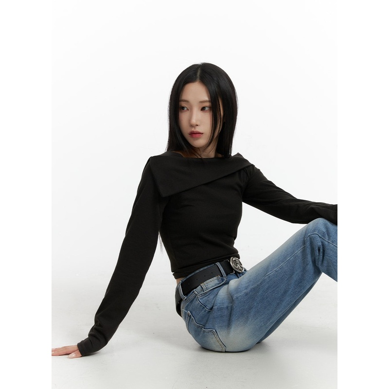 Off-Shoulder Long Sleeve Top CF415 Black S/M