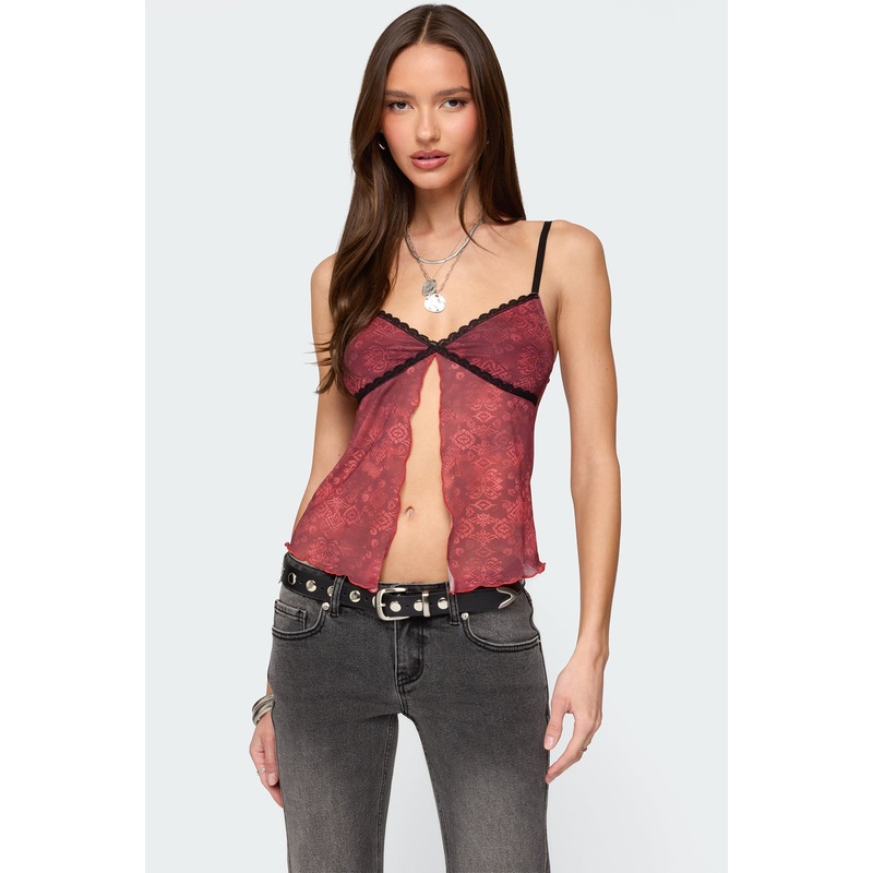 Printed Mesh Split Front Top BORDU XS