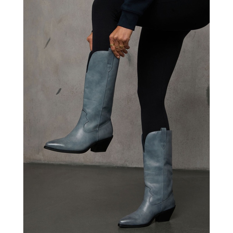 Saydie Faux Leather Western Boots Grey 6