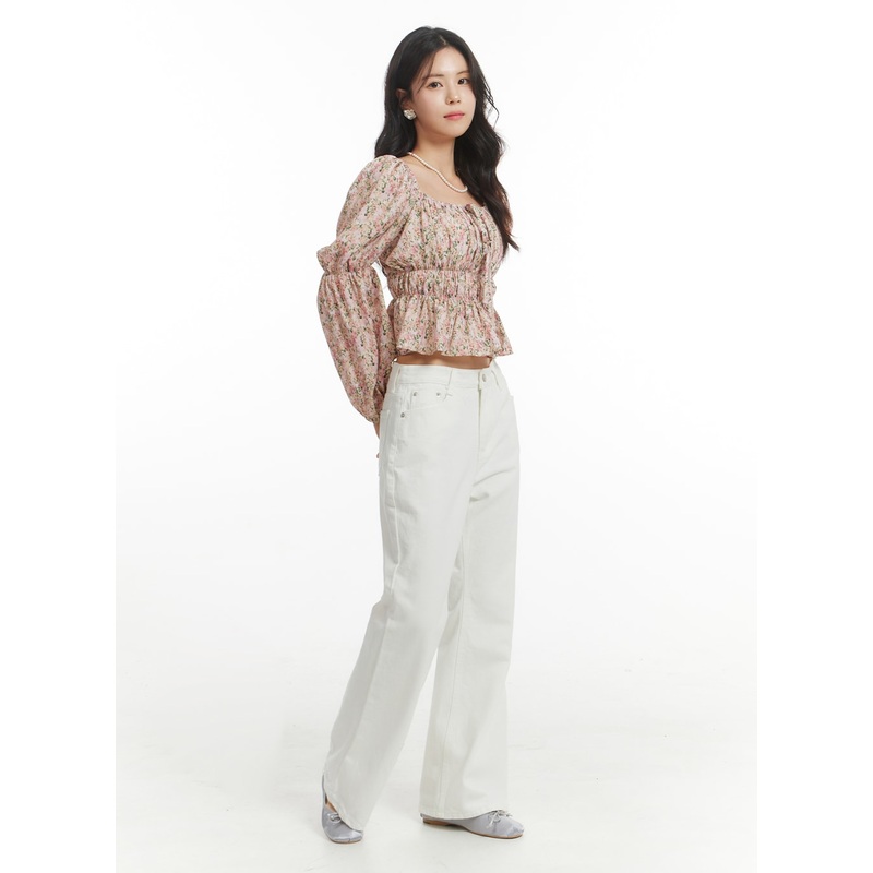 Basic Straight Leg Bootcut Pants OM405 White S