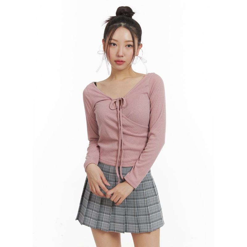 Bowknot Cross Wrap Long Sleeve OM429 Pink S/M
