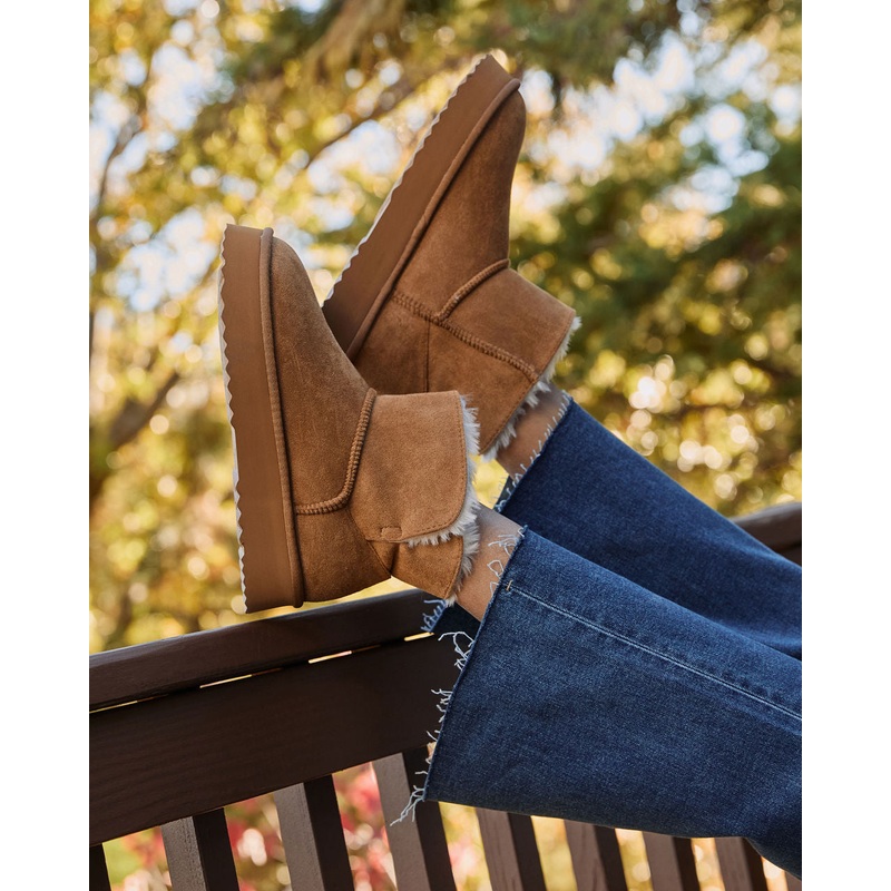 Elowen Suede Fur Lined Ankle Boots Chestnut 6